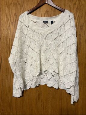 Daytrip Cream Open-Knit Cropped V-Neck Sweater